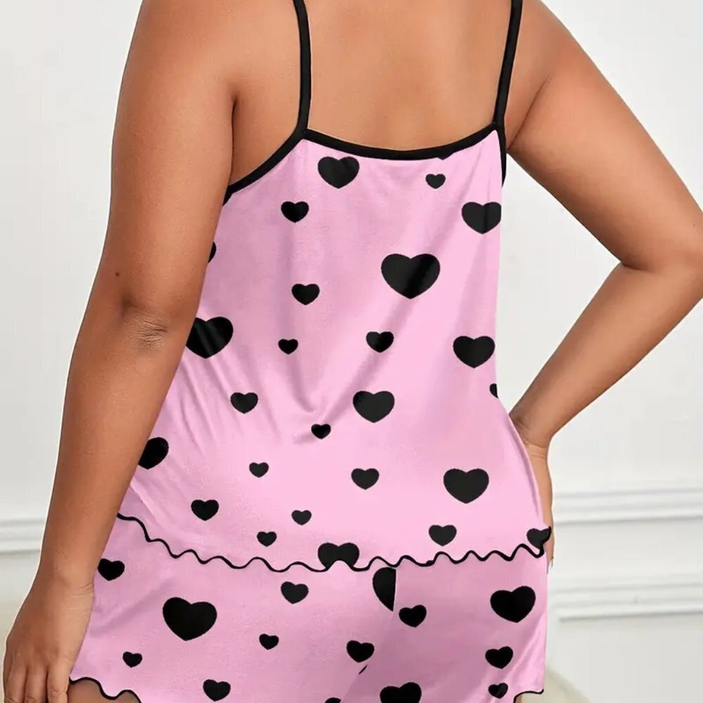 BOGO PLUS SIZE 2X 3X 4X Lettuce Trim Cami Top & Shorts Pajama Two Piece Set - Picture 4 of 4